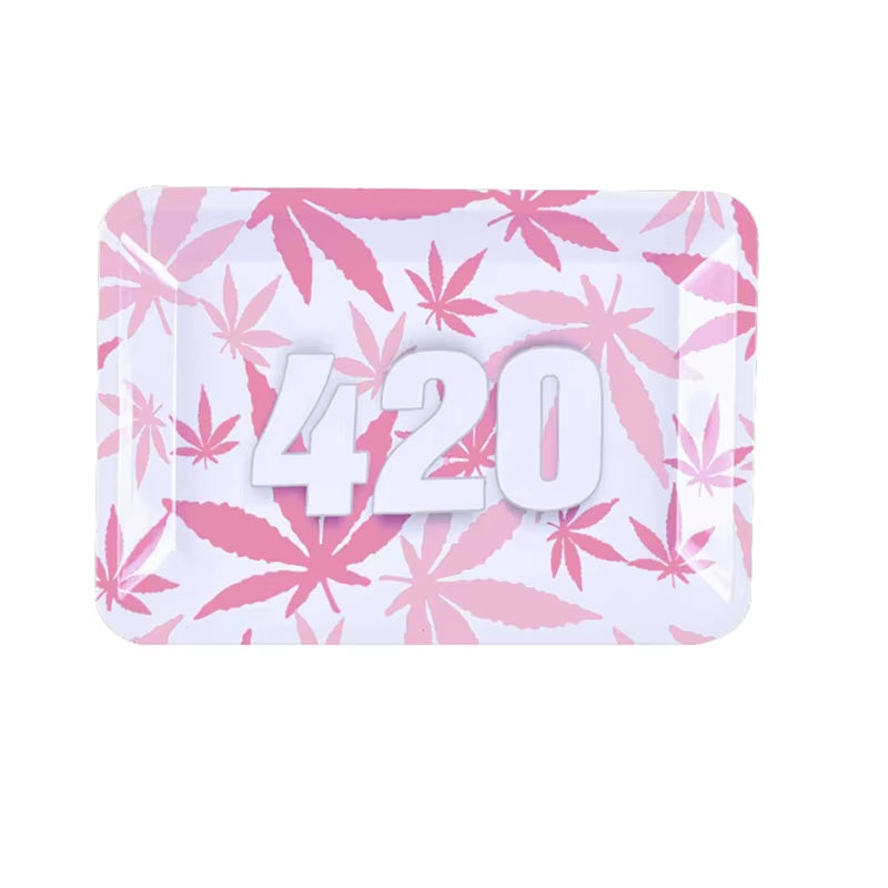180*125Mm Pink Girly Metal Rolling Tray Tobacco Herb Trays Smoking Accessories Rolling Tool 420 Leaves Print