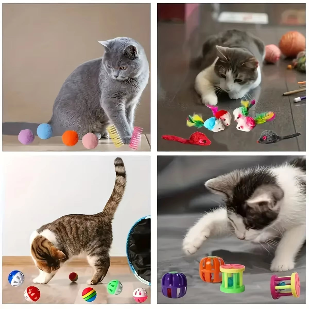 56Pcs/28Pcs/14Pcs Cat Toys Mixed Pack. a Combination of Various Plastic Toys and Plush Toys Suitable for Multiple Cats to Play