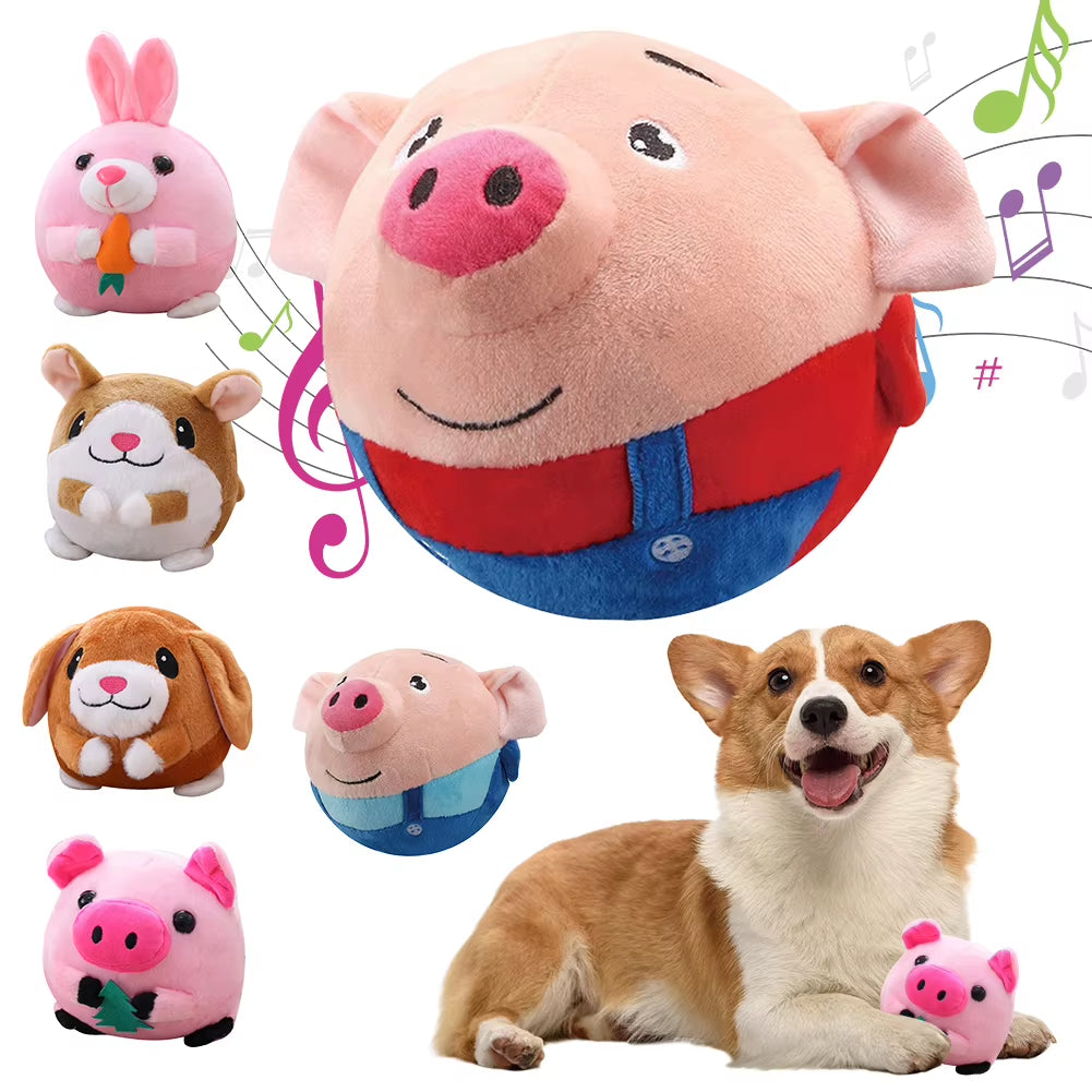 Plush Automatic Bouncing Toys Bite Resistant Funny Interactive Squeaky Toys Talking Self-Moving for Small Medium Dogs