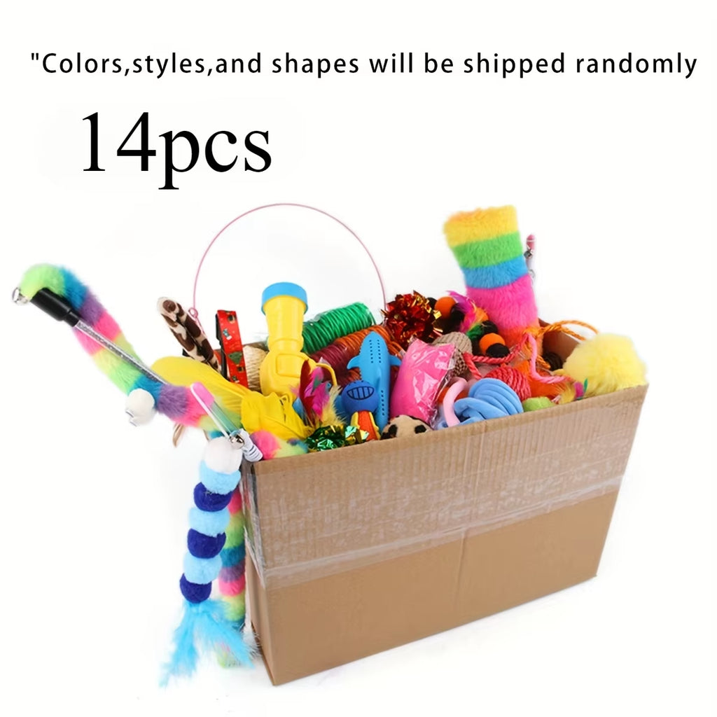 56Pcs/28Pcs/14Pcs Cat Toys Mixed Pack. a Combination of Various Plastic Toys and Plush Toys Suitable for Multiple Cats to Play