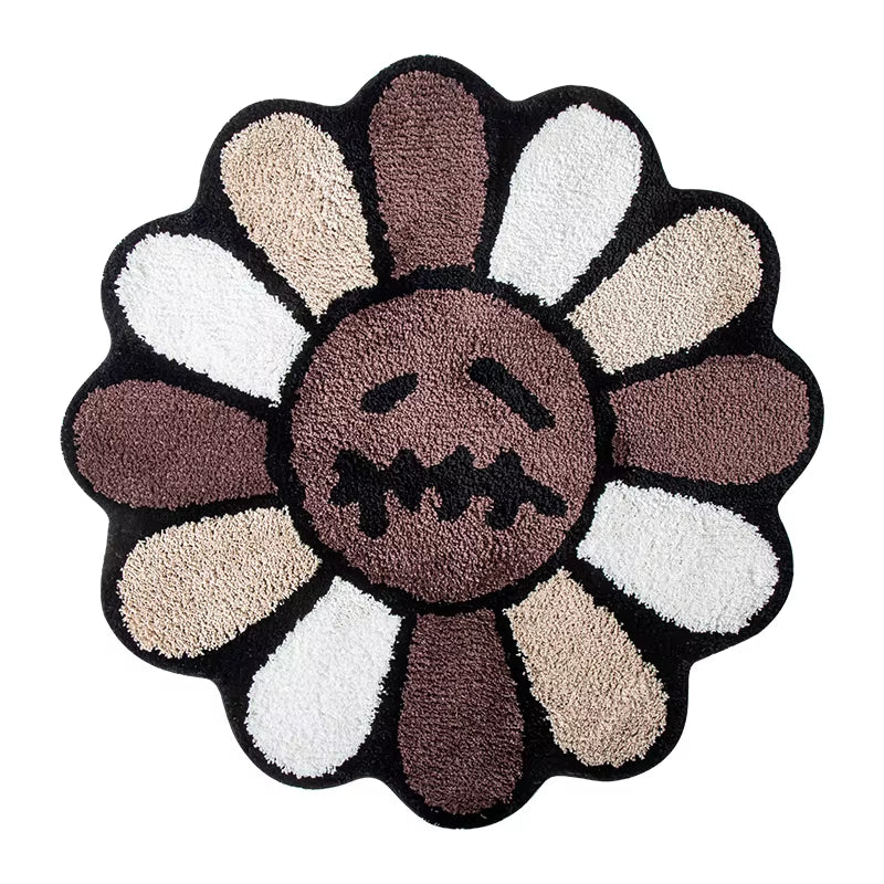 Smiling Face Tufted Rug Flower Art Rug for Bedroom Living Room Retro Rainbow Fluffy Bathroom Smile Rug Nonslip Mat Home Decor