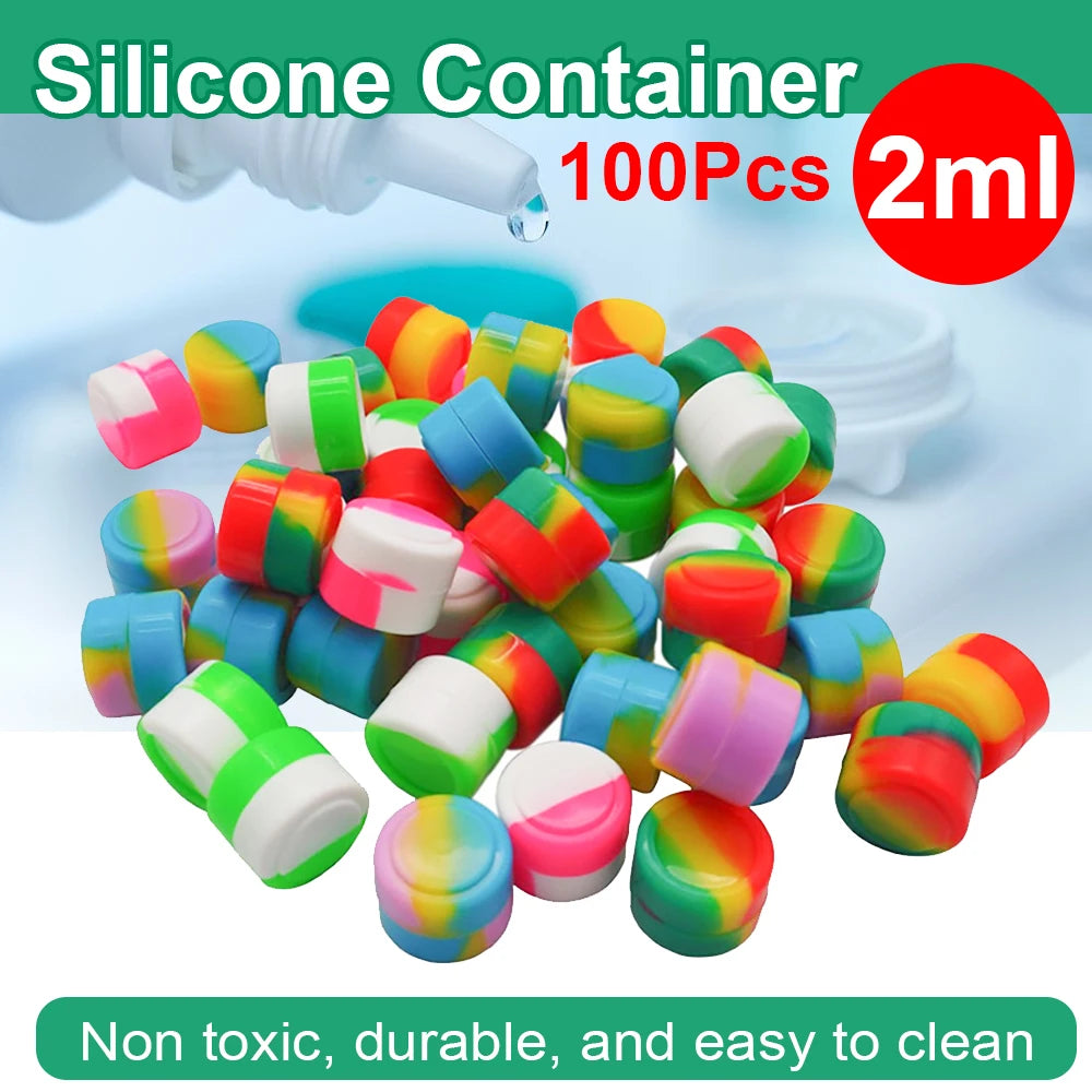 100Pcs Mini Nonstick Silicone Container Box Non-Stick Oil Wax Storage Pot Jar Travel Bottle for Face Cream Liquid Ointment