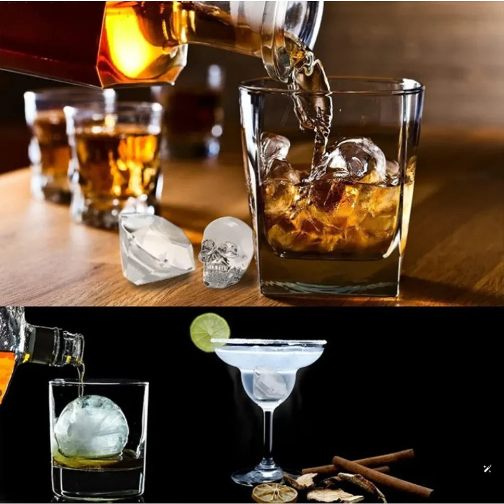 Tray Easy to Take Out Suitable for Whiskey Party Supplies Silicone 3D Balls Skull Diamond Shaped Ice Mold Reusable Ice Cube Mold