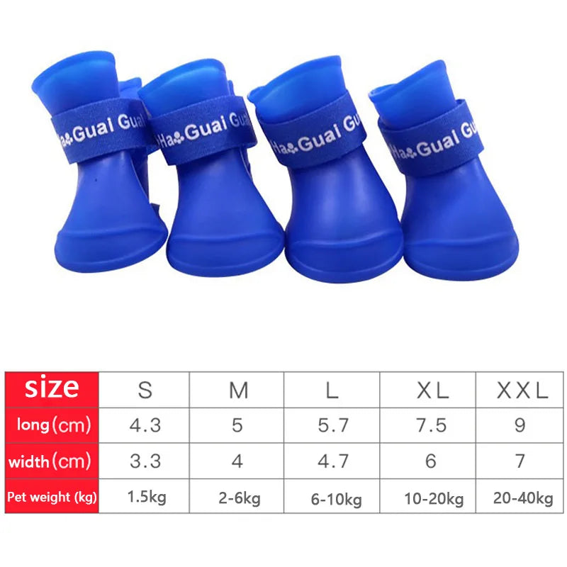 4Pcs Pet Waterproof  Anti-Slip Rubber Boot for rain and snow