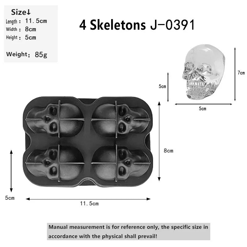 Tray Easy to Take Out Suitable for Whiskey Party Supplies Silicone 3D Balls Skull Diamond Shaped Ice Mold Reusable Ice Cube Mold