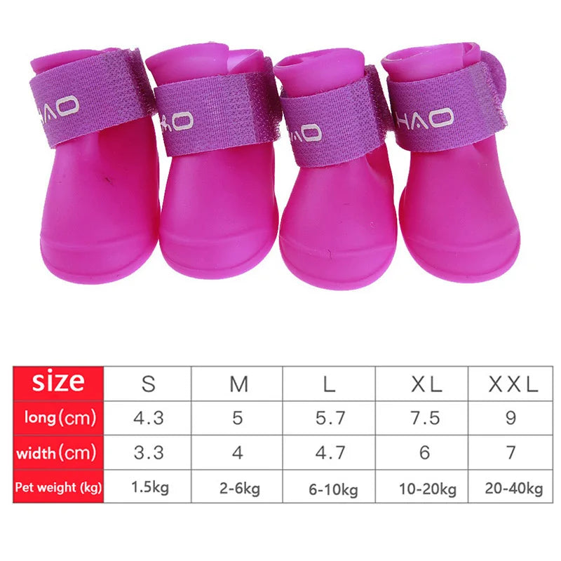 4Pcs Pet Waterproof  Anti-Slip Rubber Boot for rain and snow
