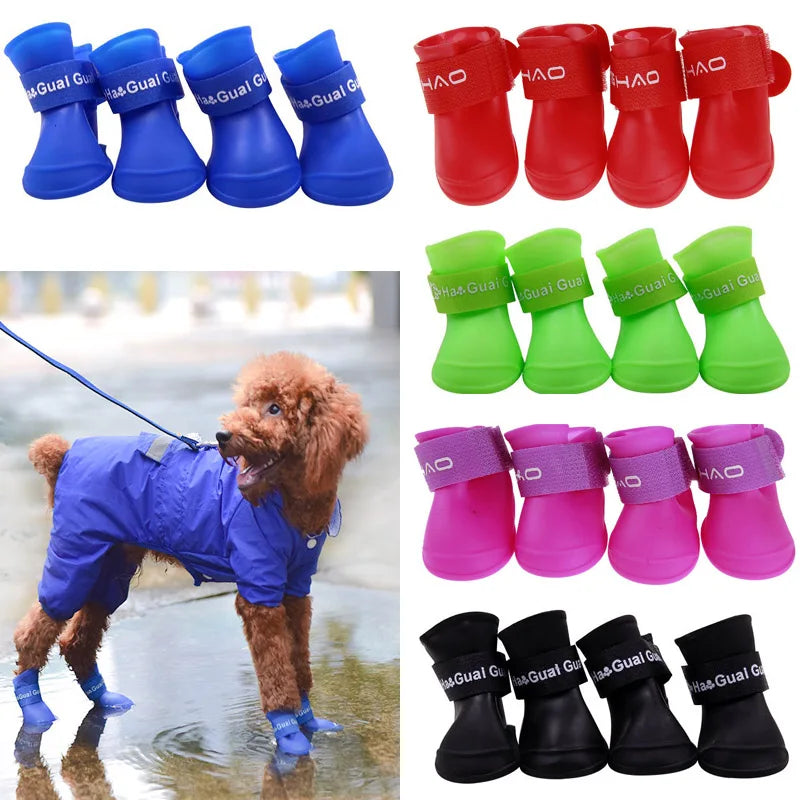 4Pcs Pet Waterproof  Anti-Slip Rubber Boot for rain and snow