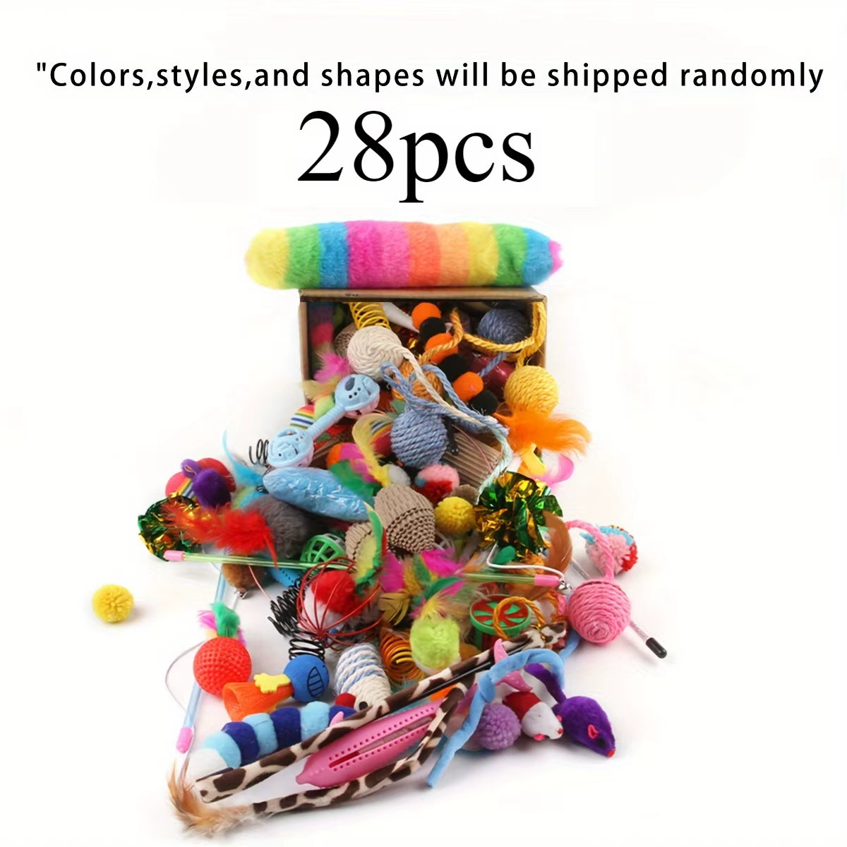 56Pcs/28Pcs/14Pcs Cat Toys Mixed Pack. a Combination of Various Plastic Toys and Plush Toys Suitable for Multiple Cats to Play