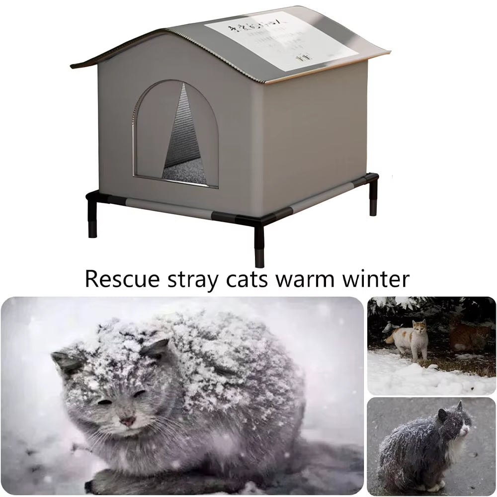 Stray Cat Houses with Mat Waterproof Winter Warm Shelter Foldable Pet Cave Nest Sleeping Beds for Outdoor Cats Small Dog Puppies