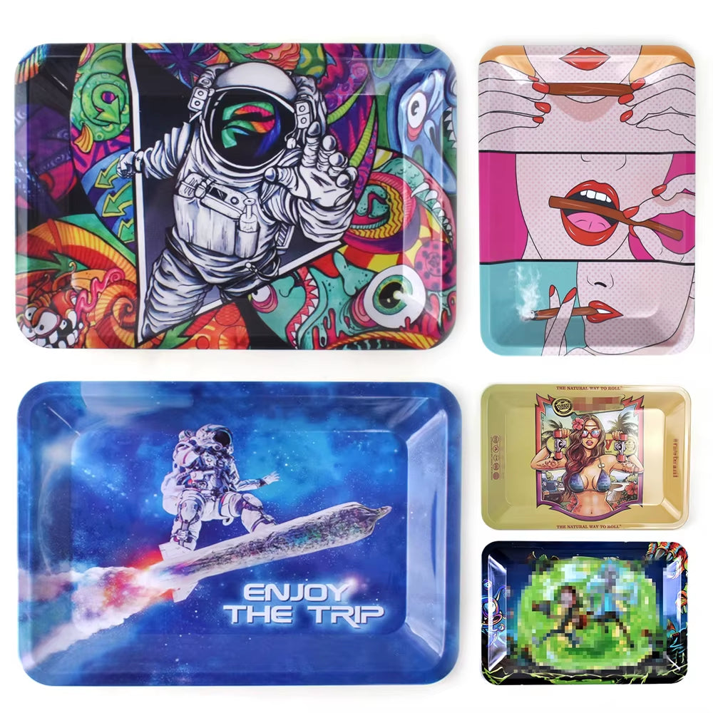 180*125Mm Pink Girly Metal Rolling Tray Tobacco Herb Trays Smoking Accessories Rolling Tool 420 Leaves Print