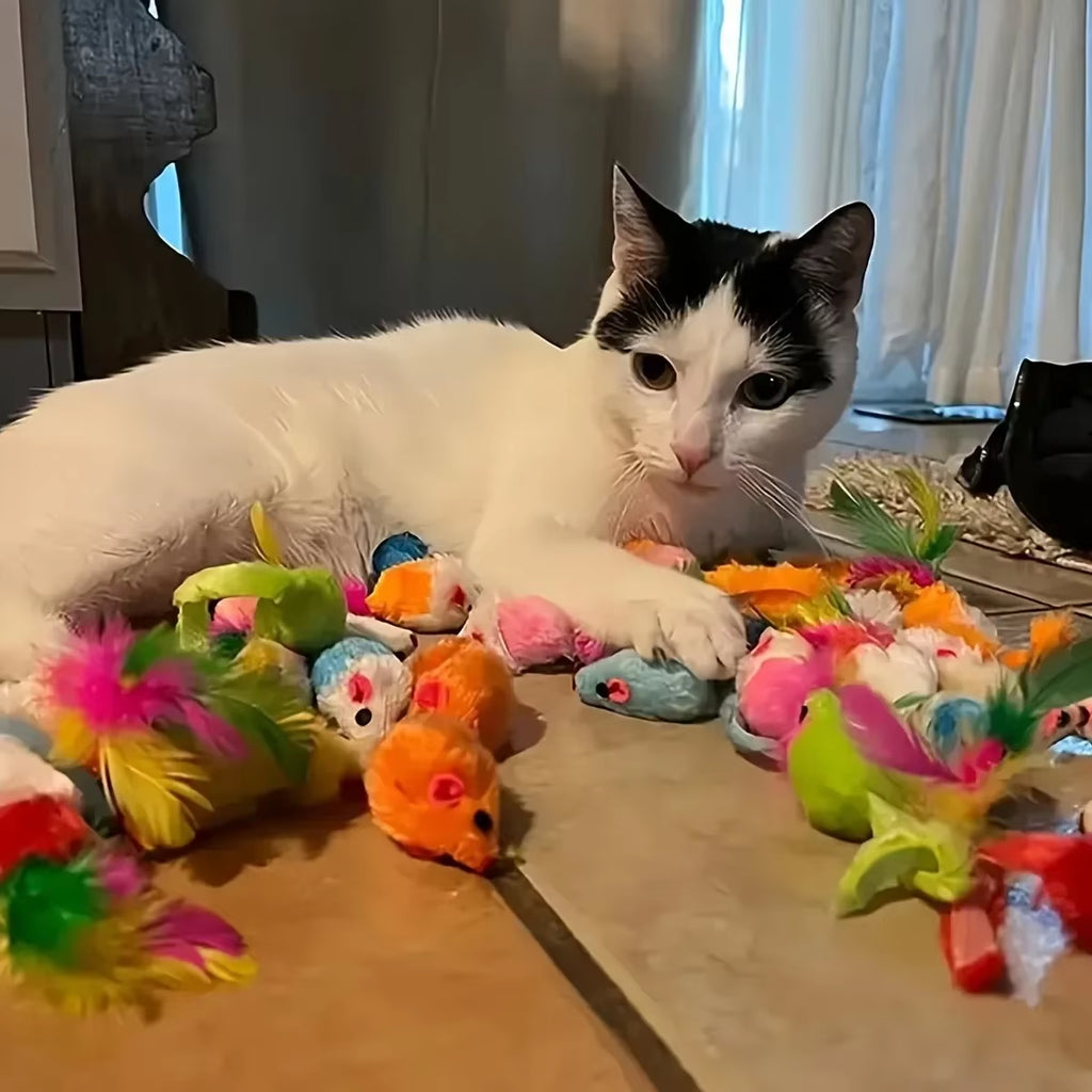 56Pcs/28Pcs/14Pcs Cat Toys Mixed Pack. a Combination of Various Plastic Toys and Plush Toys Suitable for Multiple Cats to Play