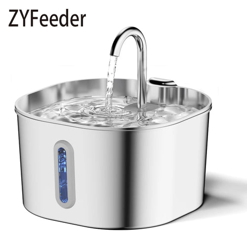 2.2L Automatic Cat Water Fountain Square Stainless Steel Pet Water Feeder Dog Water Fountain with Window（No 5V 1A Plug）